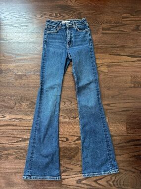 Zara Dark Blue Flare Jeans - High Rise Wide Leg
